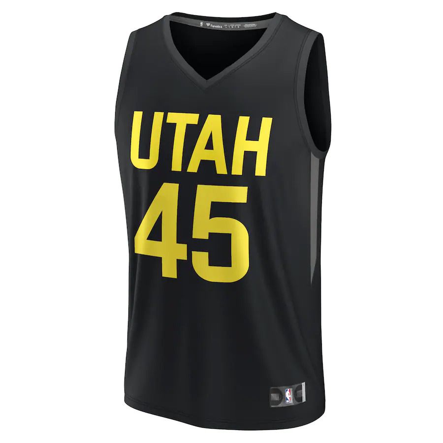Men Utah Jazz 45 Donovan Mitchell Fanatics Branded Black Statement Edition 2022-23 Fast Break Replica Player NBA Jersey